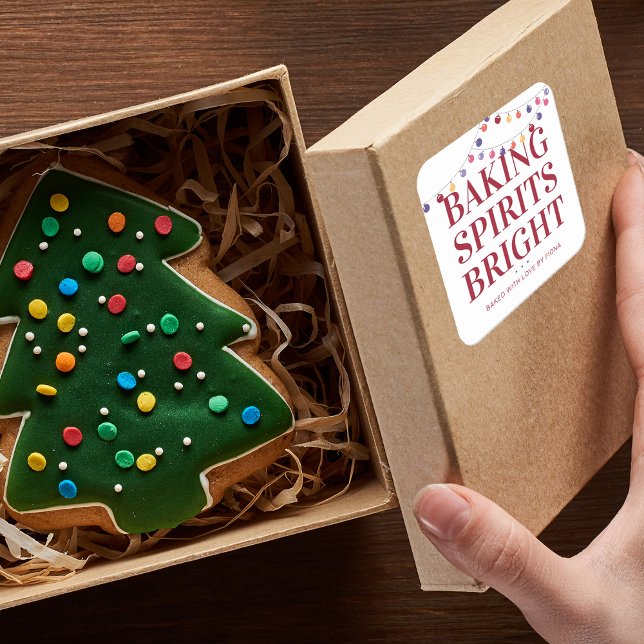 Adesivo Quadrado Luzes de Cordas Brilhantes de Espíritos Feriados (Holiday Baking Spirits Bright String Lights Square Sticker)