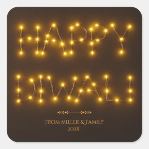 Adesivo Quadrado Luzes de cordas quentes brilhantes de Diwali feliz