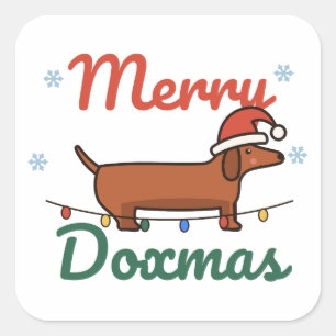 Adesivo Quadrado Luzes de Natal do Cachorro Dachshund Merry Doxmas 