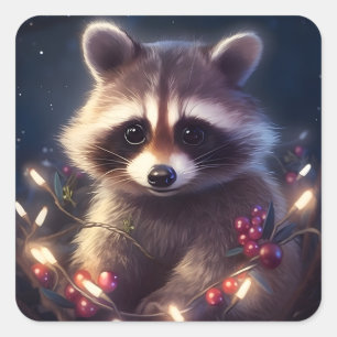 Adesivo Quadrado Luzes de Natal Feliz Raccoon