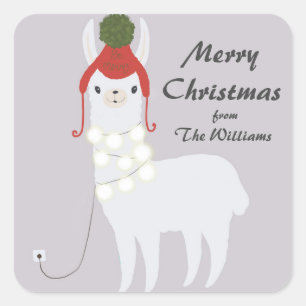 Adesivo Quadrado Luzes de Natal Llama brancas conectadas