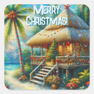 Adesivo Quadrado Luzes de praia de palmeira de Natal Tropical