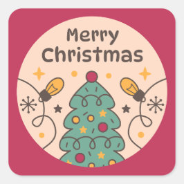 Adesivo Quadrado Luzes e Árvore Feliz Natal