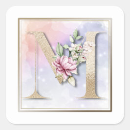 Adesivo Quadrado M Monograma Burgundy Floral Square Sticker
