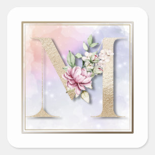 Adesivo Quadrado M Monograma Burgundy Floral Square Sticker