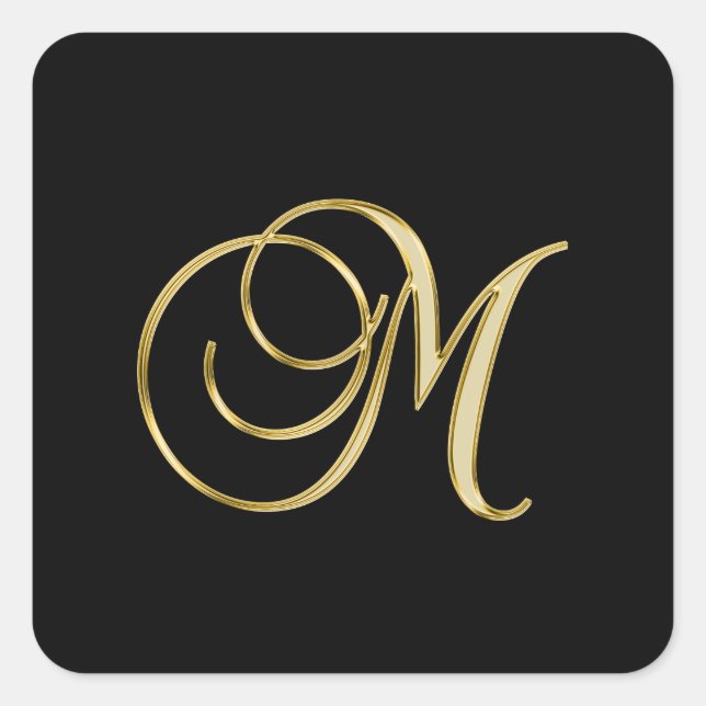 Adesivo Quadrado M Monograma Dourado Script (Frente)