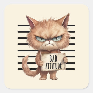 Adesivo Quadrado Má Atitude Cat Mugshot - Design Felino Engraçado
