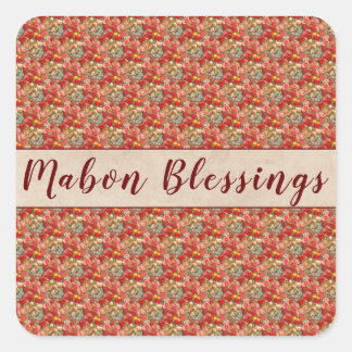 Adesivo Quadrado Mabon Blessings Autumn Equinox no Burgundy Floral