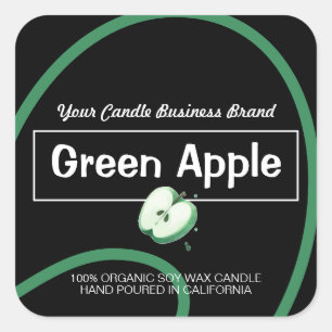Adesivo Quadrado Maçã Verde Velas de Soja Moderna, Cuta, Rotulagem