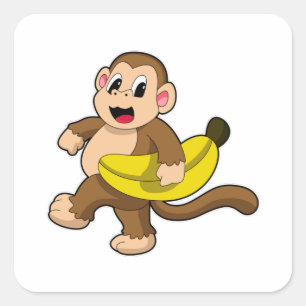 Adesivo Quadrado Macaco a Correr com Banana