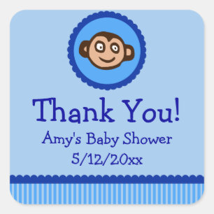 Adesivo Quadrado Macaco azul Tag personalizados do favor do chá de