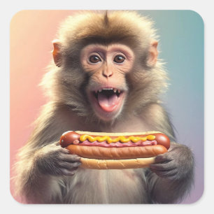 Adesivo Quadrado Macaco Bonito Com Cachorro