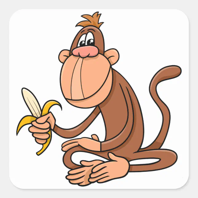 Macaco bonito dos desenhos animados comendo banana