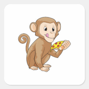 Adesivo Quadrado Macaco com pizza