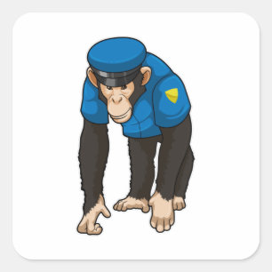 Adesivo Quadrado Macaco como agente da polícia com uniforme