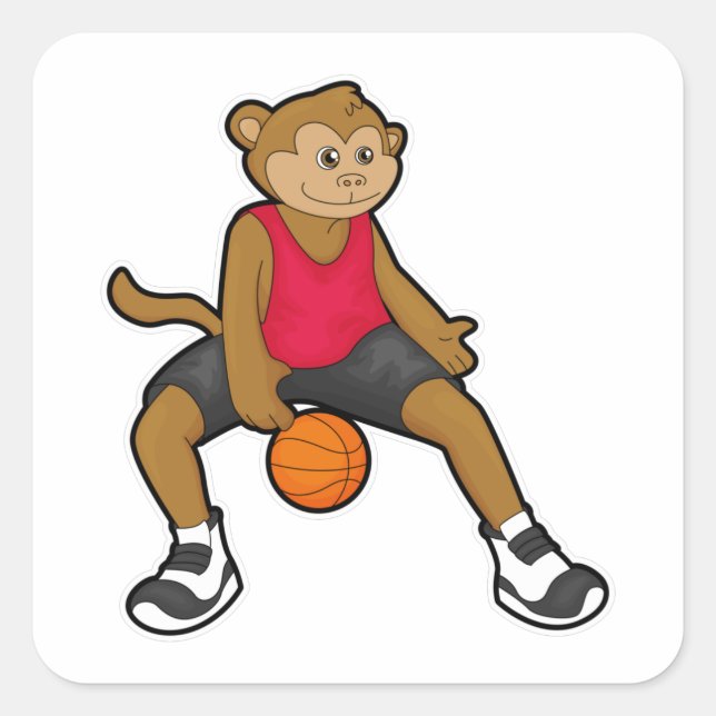 Adesivo Quadrado Macaco como jogador de basquetebol (Frente)