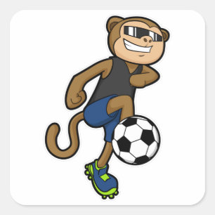 Adesivo Quadrado Macaco como jogador de futebol no futebol