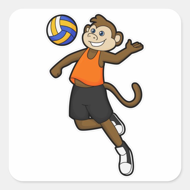 Adesivo Quadrado Macaco como jogador de voleibol (Frente)