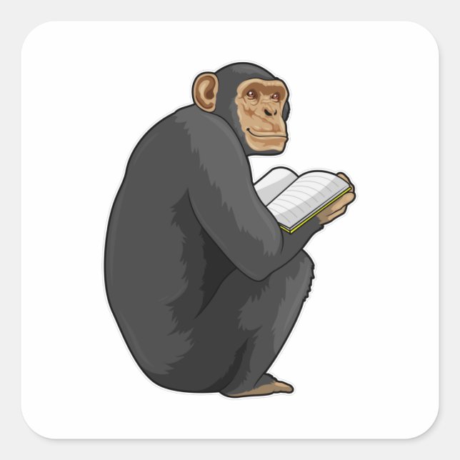 Adesivo Quadrado Macaco como Nerd do Livro (Frente)