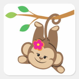 Adesivo Quadrado Macaco de balanço da menina