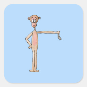 Adesivo Quadrado Macaco de Cartoon com meia melosa.