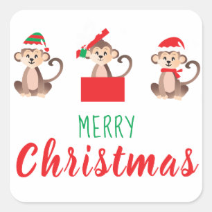 Adesivo Quadrado Macaco de Natal feliz Vestindo Papai Noel