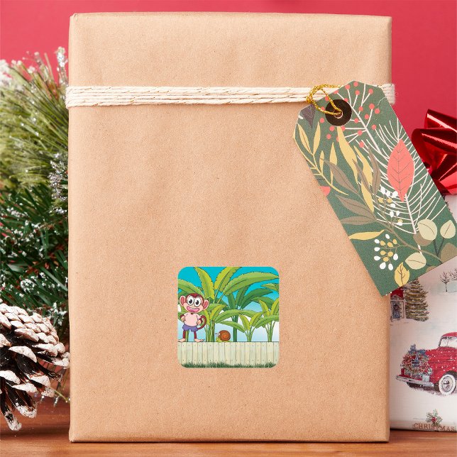 Adesivo Quadrado Macaco e caracol na cena tropical da selva (Criador carregado)