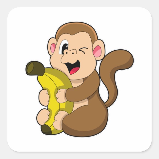 Adesivo Quadrado Macaco engraçado com Banana (Frente)