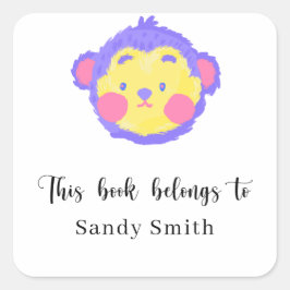 Adesivo Quadrado Macaco - Este livro pertence a