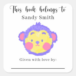 Adesivo Quadrado Macaco - Este livro pertence com mensagem