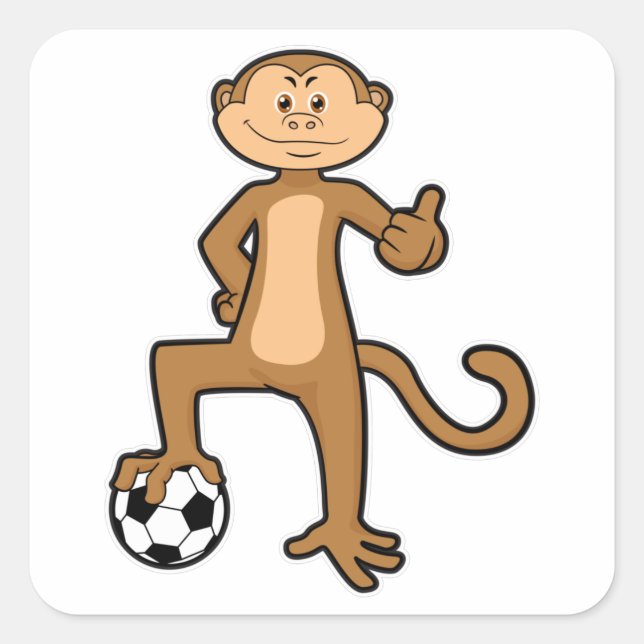 Adesivo Quadrado Macaco no Esporte com bola de futebol (Frente)