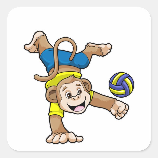 Adesivo Quadrado Macaco no Esporte com Voleibol (Frente)