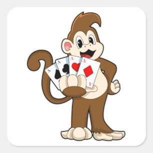 Adesivo Quadrado Macaco no Poker com cartões Poker