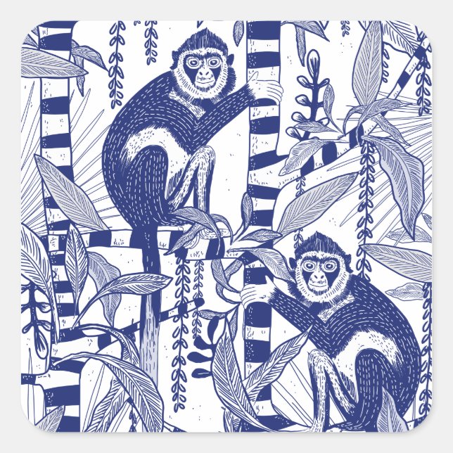 Adesivo Quadrado Macacos na Selva (Frente)