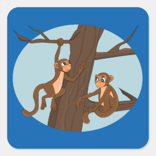 Adesivo Quadrado Macacos que escalam os desenhos animados da árvor