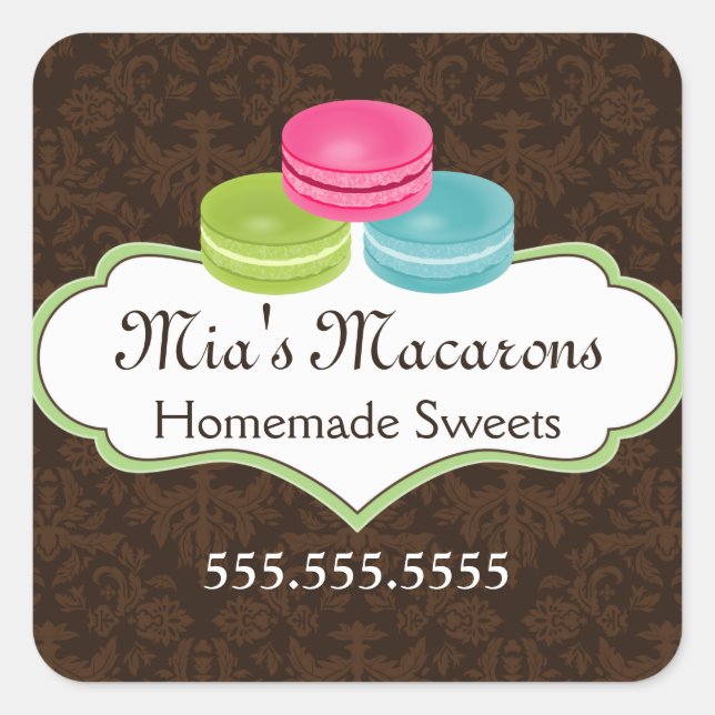 Adesivo Quadrado Macaron Bakery Box Seal (Frente)