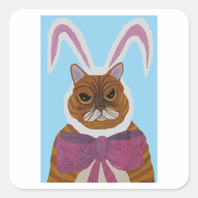 Adesivo Quadrado Mad Cat in Bunny Ears Easter  (Frente)