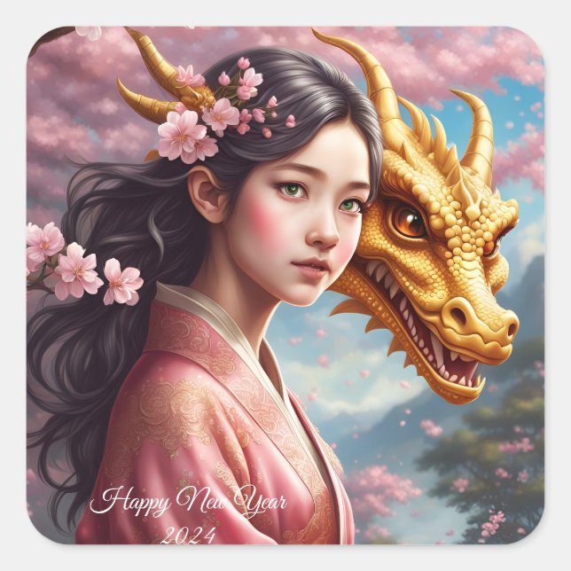 Adesivo Quadrado Mädchen zwischen Kirschblüten  (Frente)