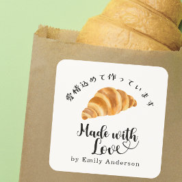 Adesivo Quadrado Made with Love Croissant Modern Bakery Product