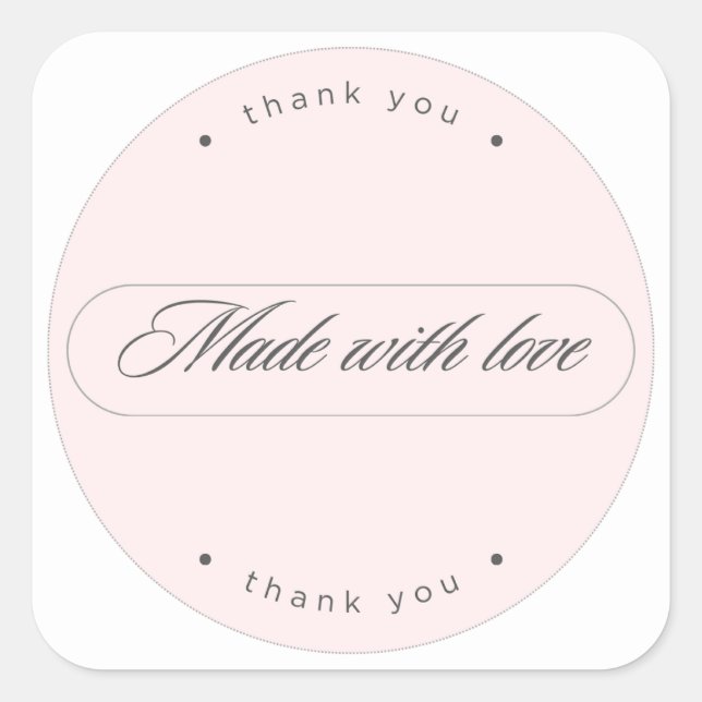 Adesivo Quadrado Made With Love Minimalist Thank You Sticker (Frente)
