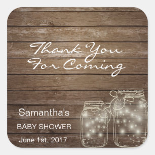 Adesivo Quadrado Madeira Chá de fraldas Rústica Personalizada Mason
