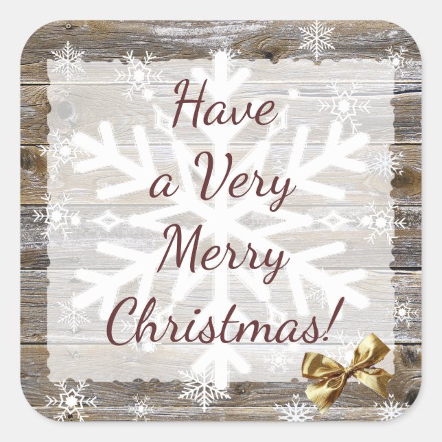 Adesivo Quadrado Madeira e Arcos Dourados Flocos de neve Natal (Frente)