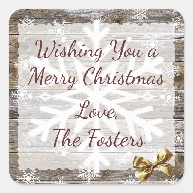 Adesivo Quadrado Madeira e Arcos Dourados Flocos de neve Natal (Frente)