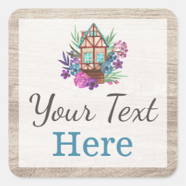 Adesivo Quadrado Madeira floral chique da aguarela da cabine da