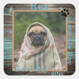 Adesivo Quadrado Madeira fotográfica personalizada de cão