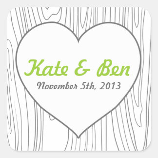 Adesivo Quadrado Madeira grão coração bengalos de casamento