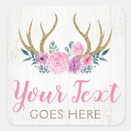 Adesivo Quadrado Madeira russa e aquarela Floral Antlers Boutique
