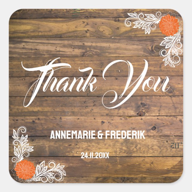 Adesivo Quadrado Madeira russa e flor (Frente)