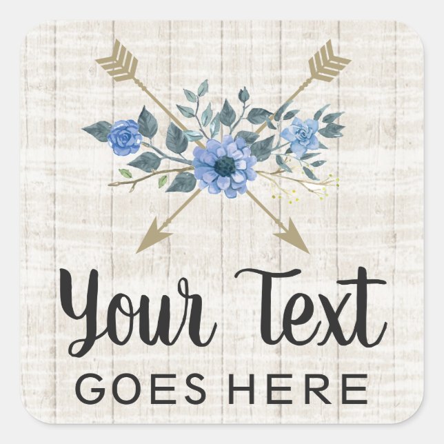 Adesivo Quadrado Madeira Rústica & Aquarela Boêmia de Flores com Fl (Frente)