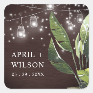 ADESIVO QUADRADO MADEIRA TROPICAL STARRY NOITE MASON JAR WEDDING